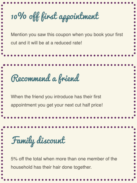 coupons for mobile hairdressing